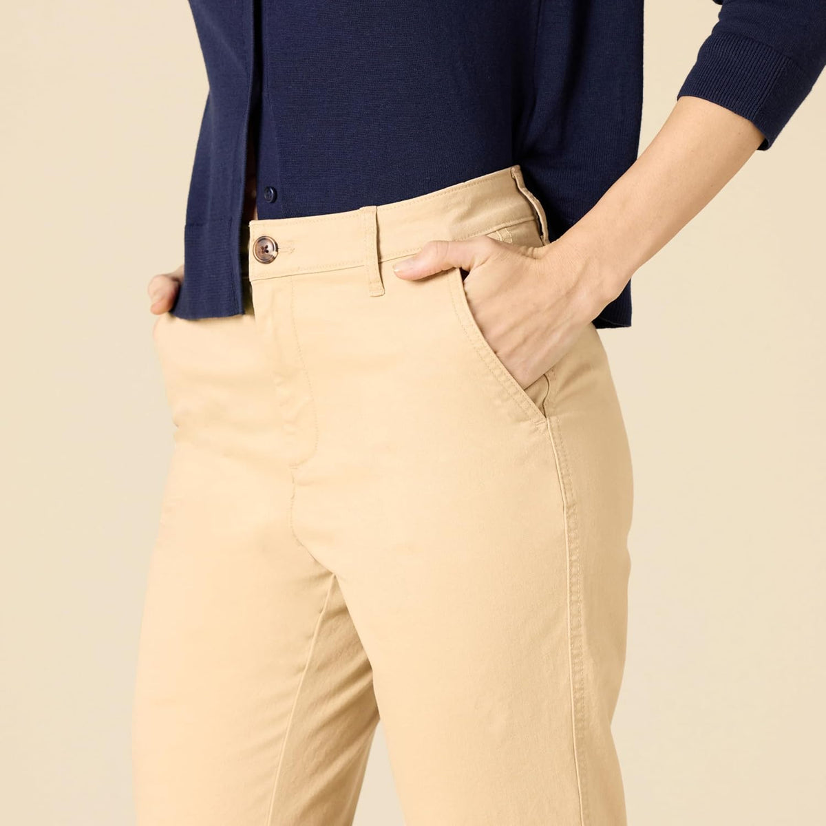 Amazon Essentials Women's High-Rise Slim-Fit Full-Length Straight-Leg Khaki Pant