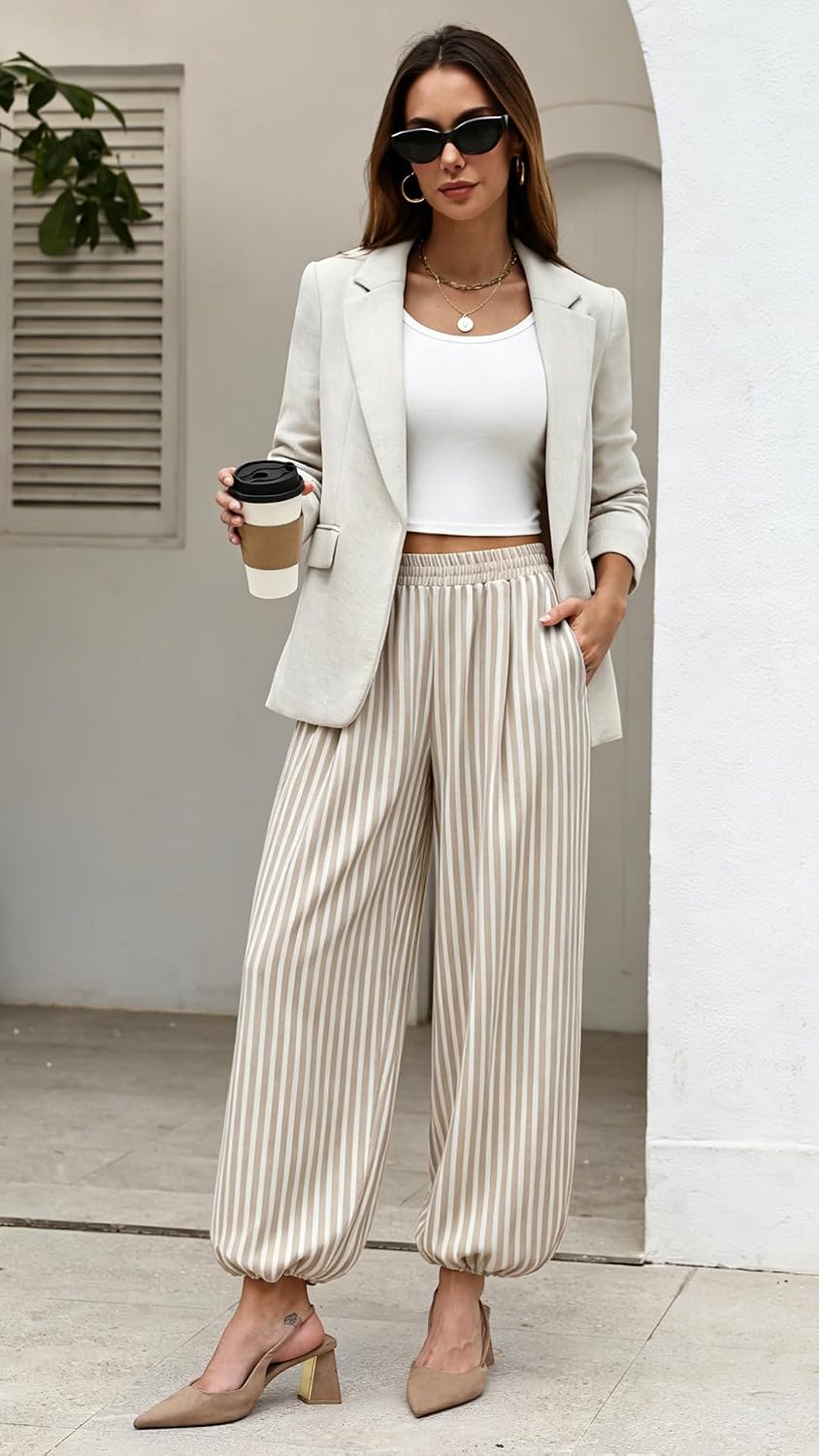 Sampeel Balloon Pants for Women Flowy High Waist Trousers with Pockets