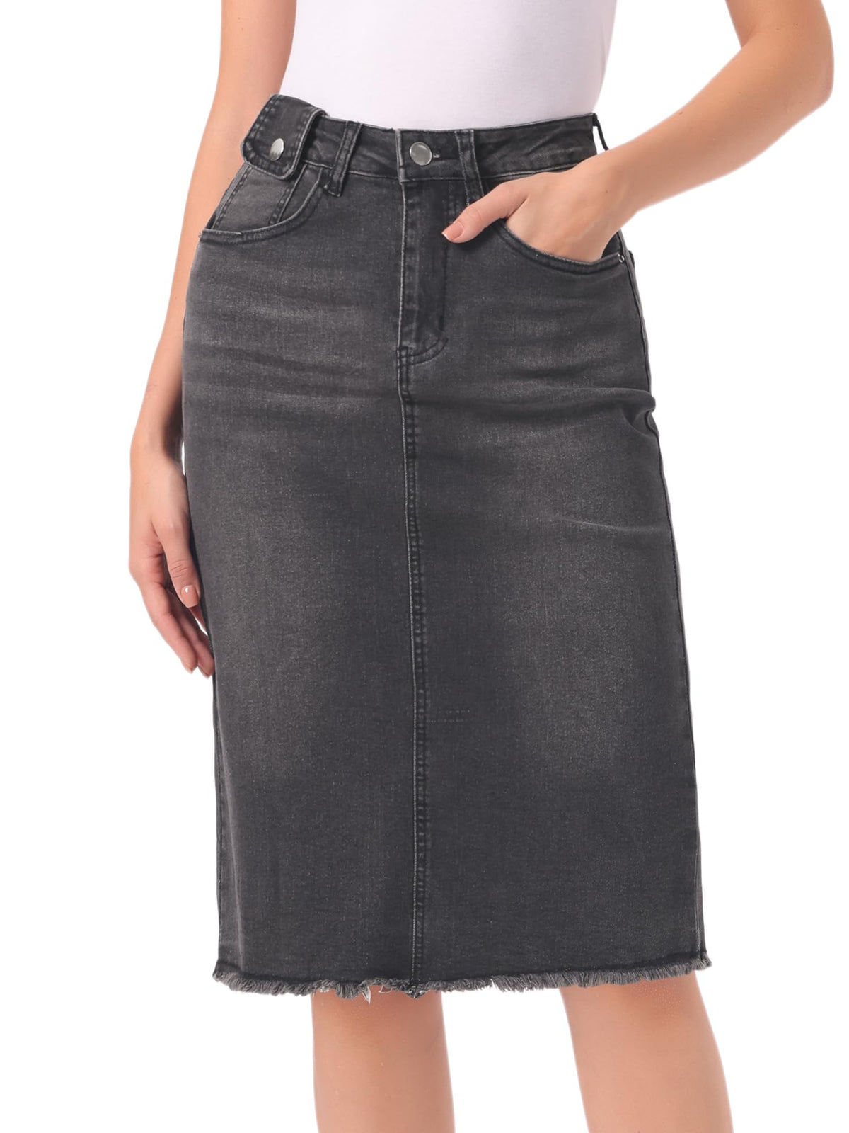 Allegra K Women's Casual Jean Skirt Raw Hem Stretch High Waist Denim Skirts