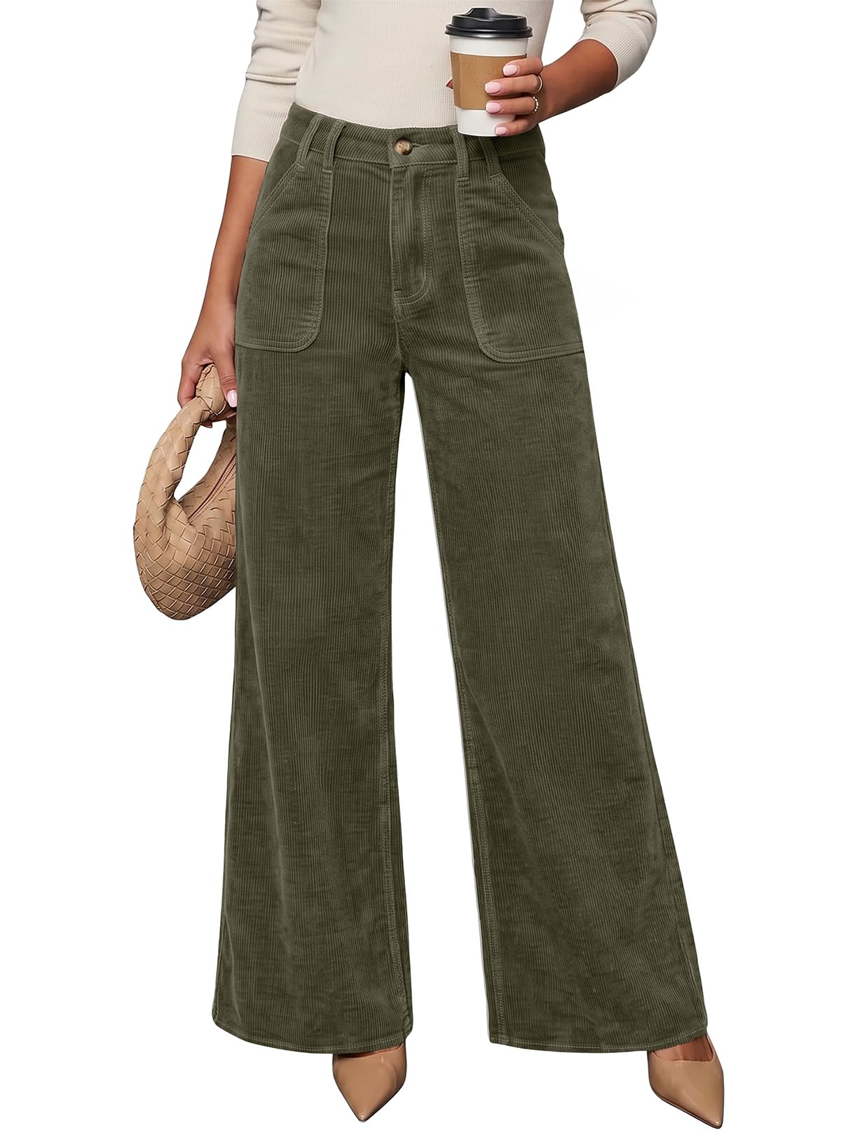 Acelitt Womens Wide Leg Corduroy Pants, S-XXL