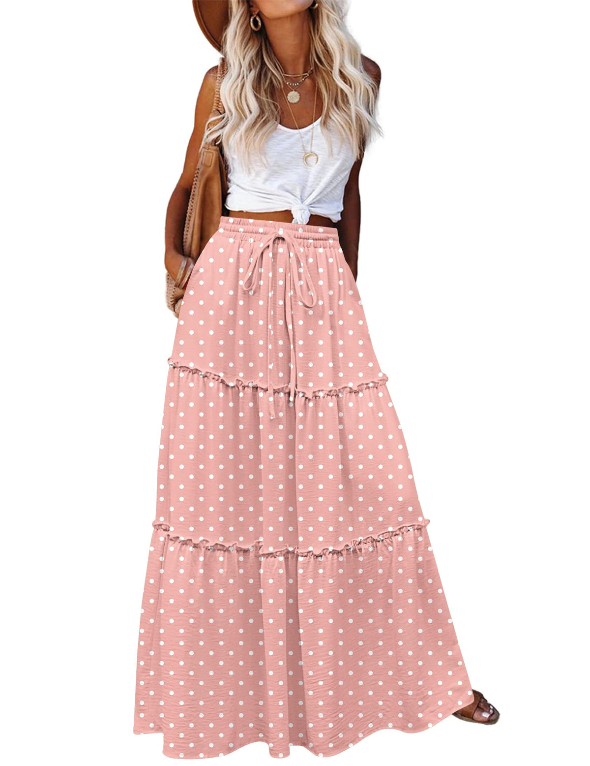 Zeagoo Womens Casual Maxi Skirts for Women 2026 High Waist Boho Skirts Floral Printed Long Flowy Skirt with Pockets