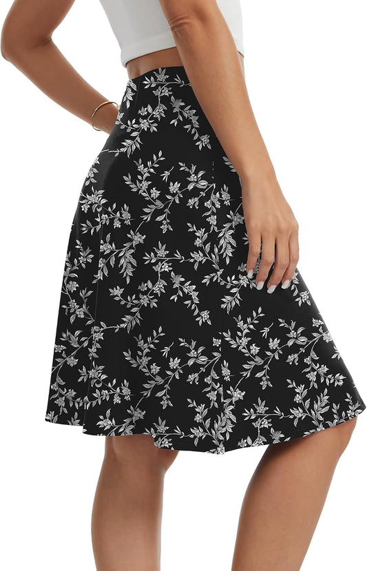 VIISHOW Women's Knee Length Skirt High Waisted Stretchy A-Line Skater Skirt Soft Knit Modest Casual Skirts for Daily Wear