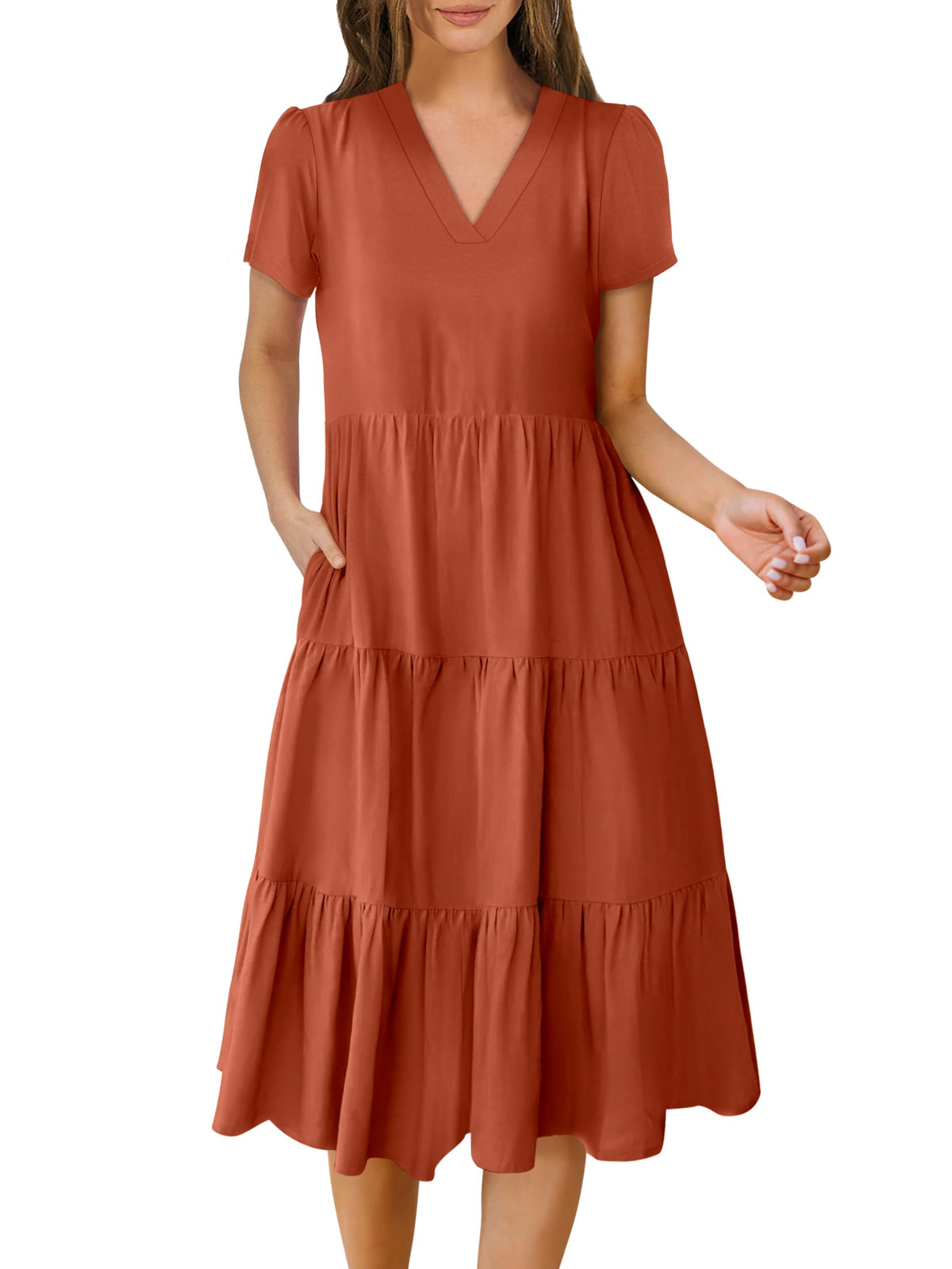 ANRABESS Womens Summer Casual Dresses Short Sleeve Boho Midi Dress