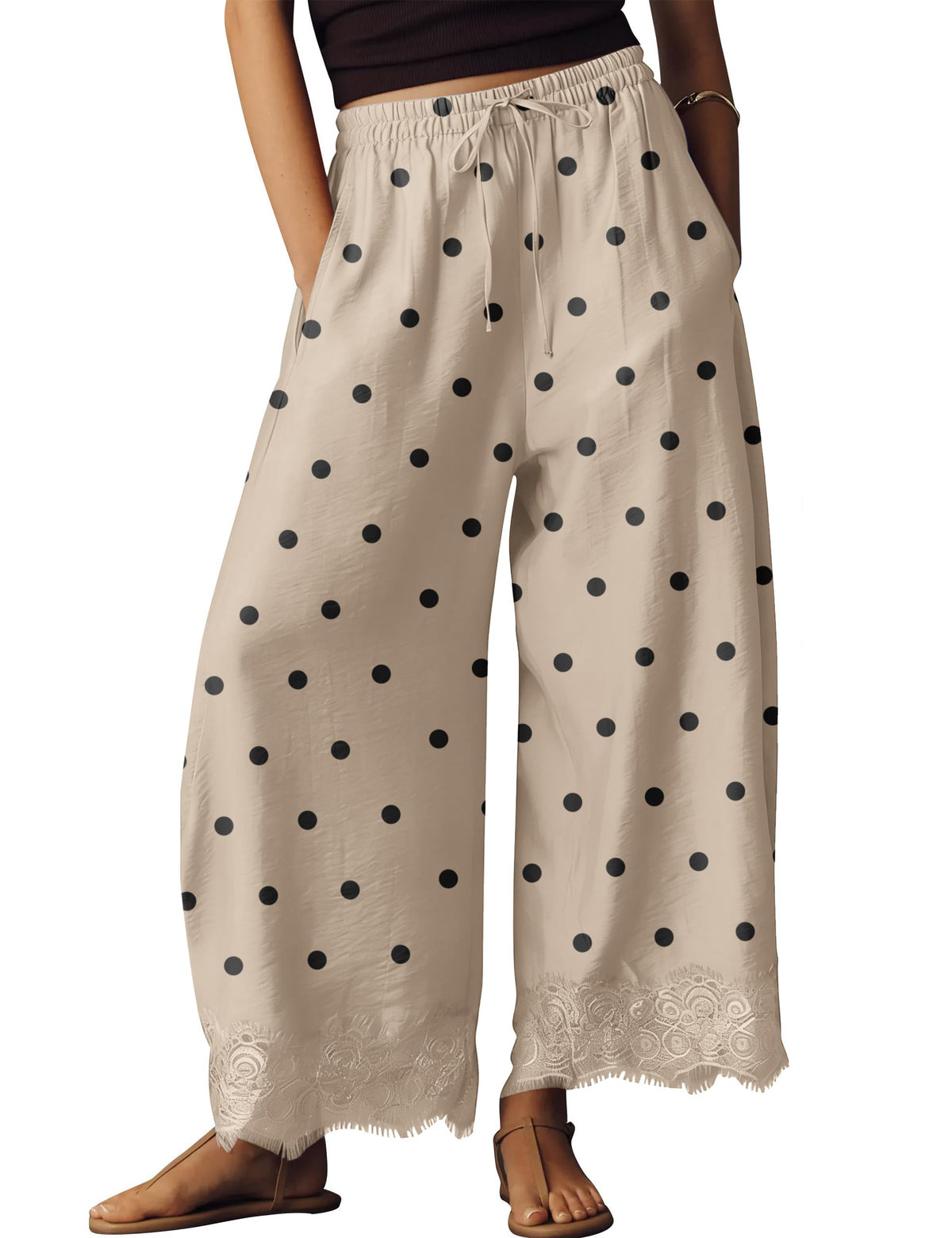 Anoumcy Lace Trim Wide Leg Pants for Women 2026 Spring Summer Cropped Lightweight Casual Pants