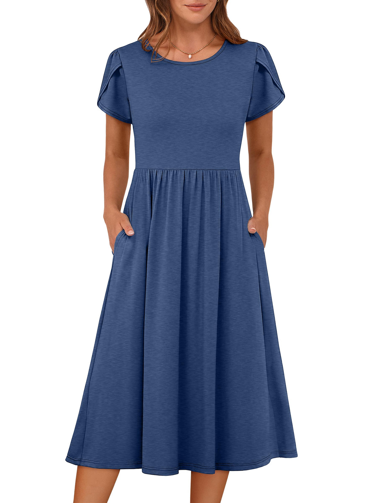 ANRABESS Women's Summer Petal Short Sleeve Midi Dress with Pockets