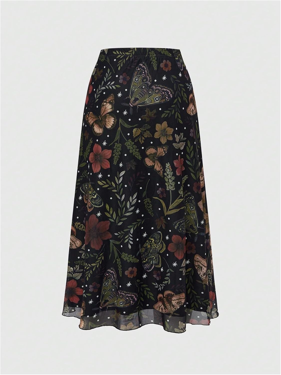 Milumia Women's Floral Mesh Midi Skirt Elastic A Line Whimsical Skirts