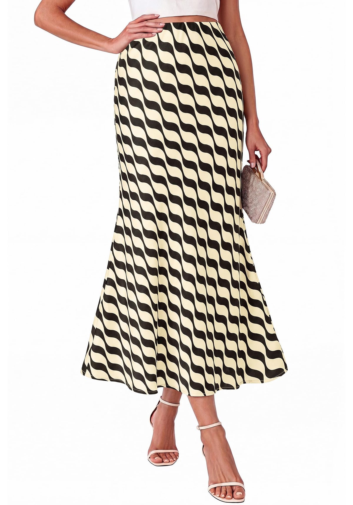 BTFBM Silk Midi Skirts for Women 2026 Summer Fall