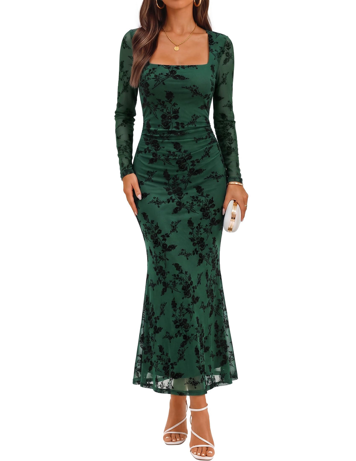 ZESICA Womens Fall Long Sleeve Bodycon Mesh Wedding Guest Formal Dress