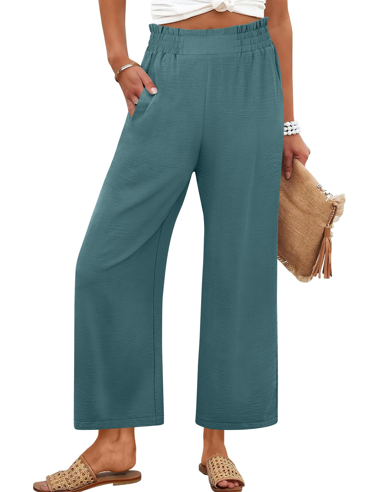 ANRABESS Womens Wide Leg Pants Cropped Work Palazzo Trousers