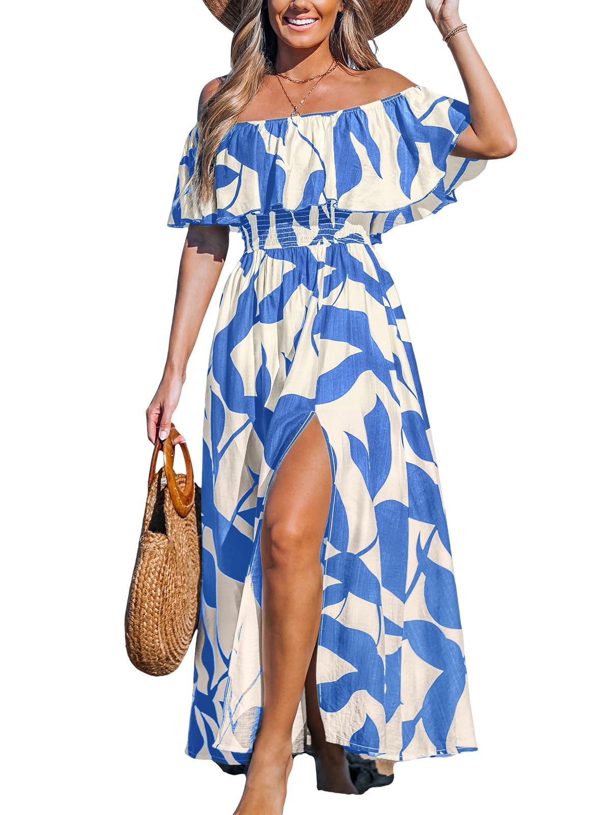 CUPSHE Womens Ruffle Floral Maxi Summer Dress Off Shoulder Beach Dress