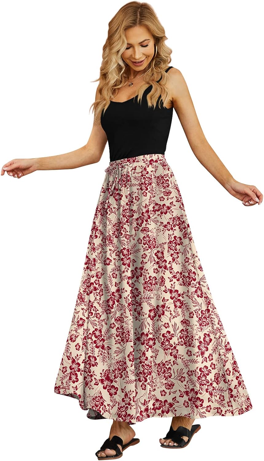 Yincro Women's Maxi Skirt Flowy High Waist Casual Long Skirts with Pockets