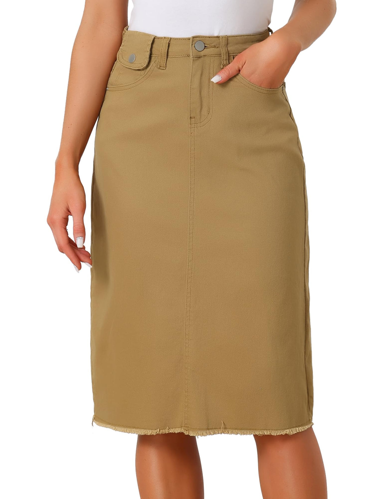 Allegra K Women's Casual Jean Skirt Raw Hem Stretch High Waist Denim Skirts
