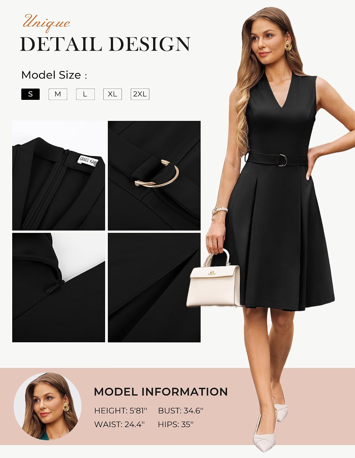 GRACE KARIN Women's Fit and Flare Work Business Dress with Belt