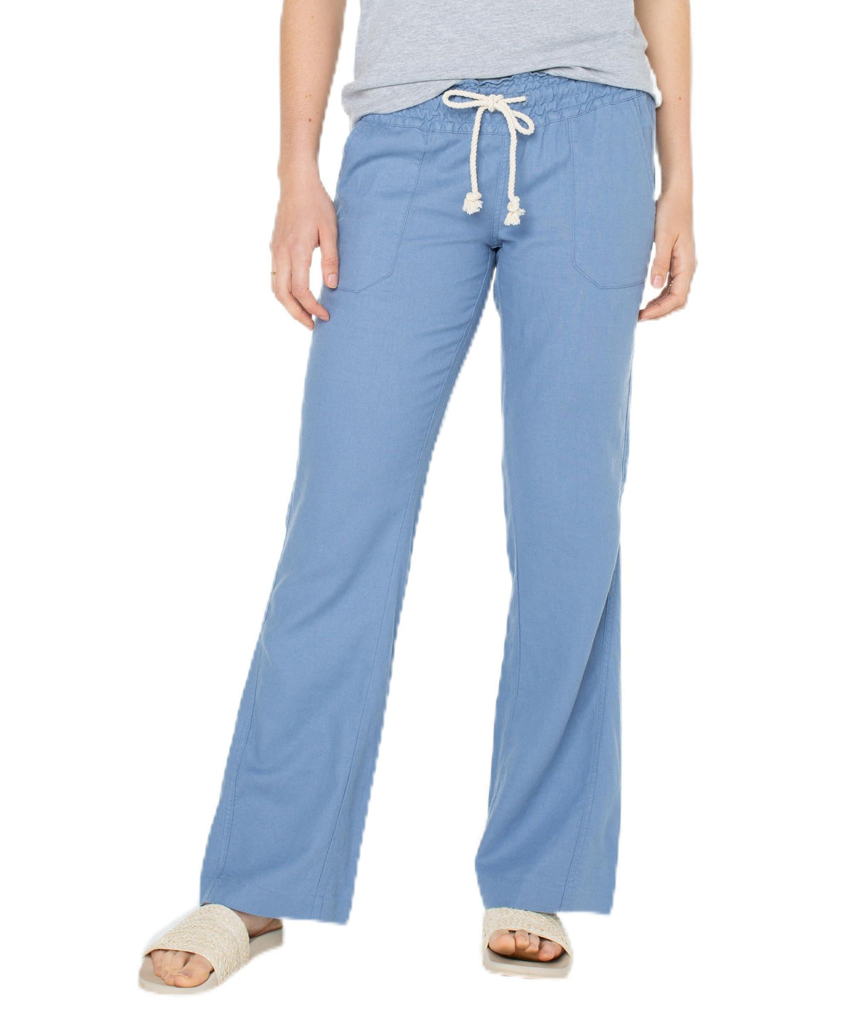 Roxy Womens Oceanside Pant, Linen, Pockets Comfortable Breathable Summer Beach Cover Up Elastic Drawstring Waist