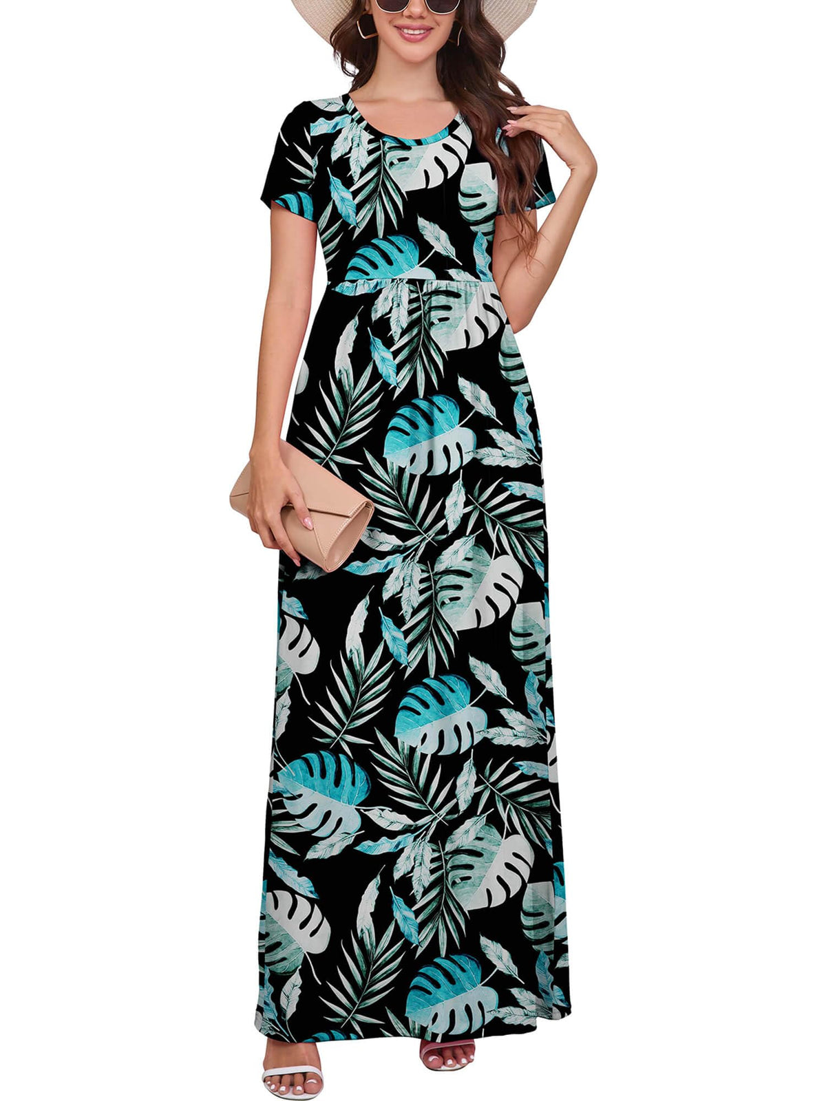 DEARCASE Maxi Dress for Women Short Sleeve Casual Summer Loose Plain Comfy Long Dresses with Pockets