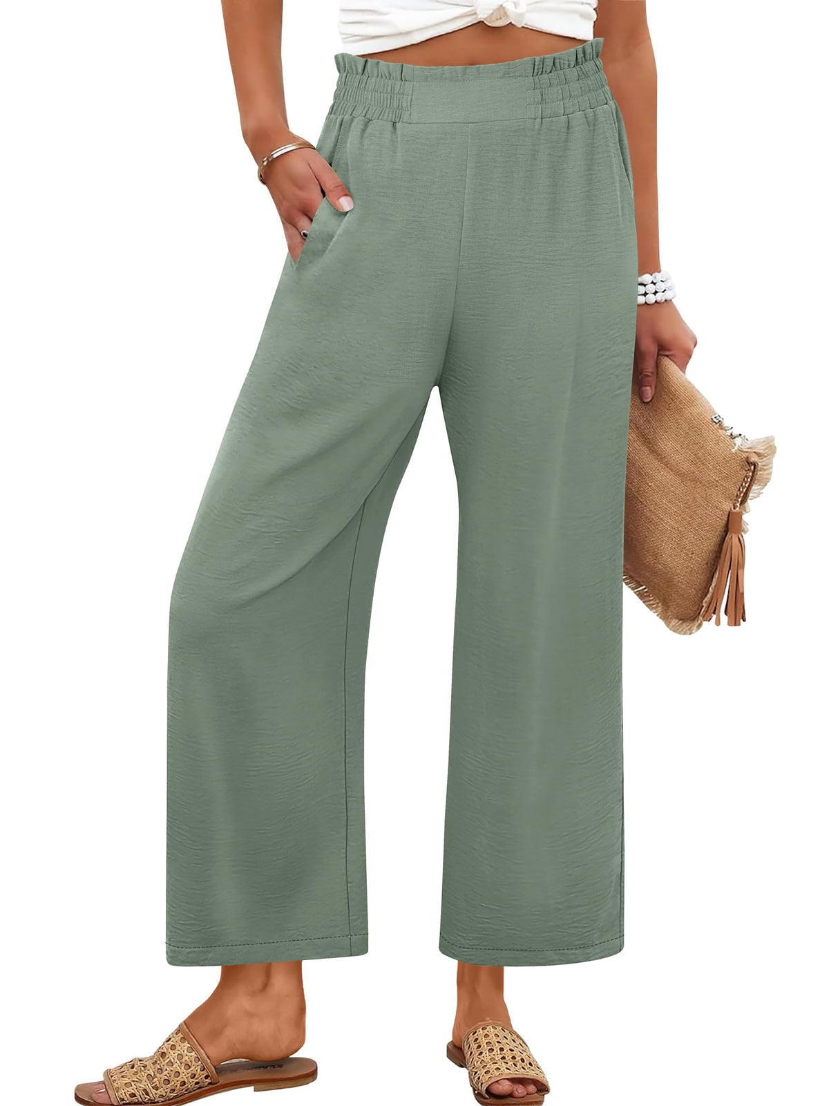 ANRABESS Womens Wide Leg Pants Cropped Work Palazzo Trousers