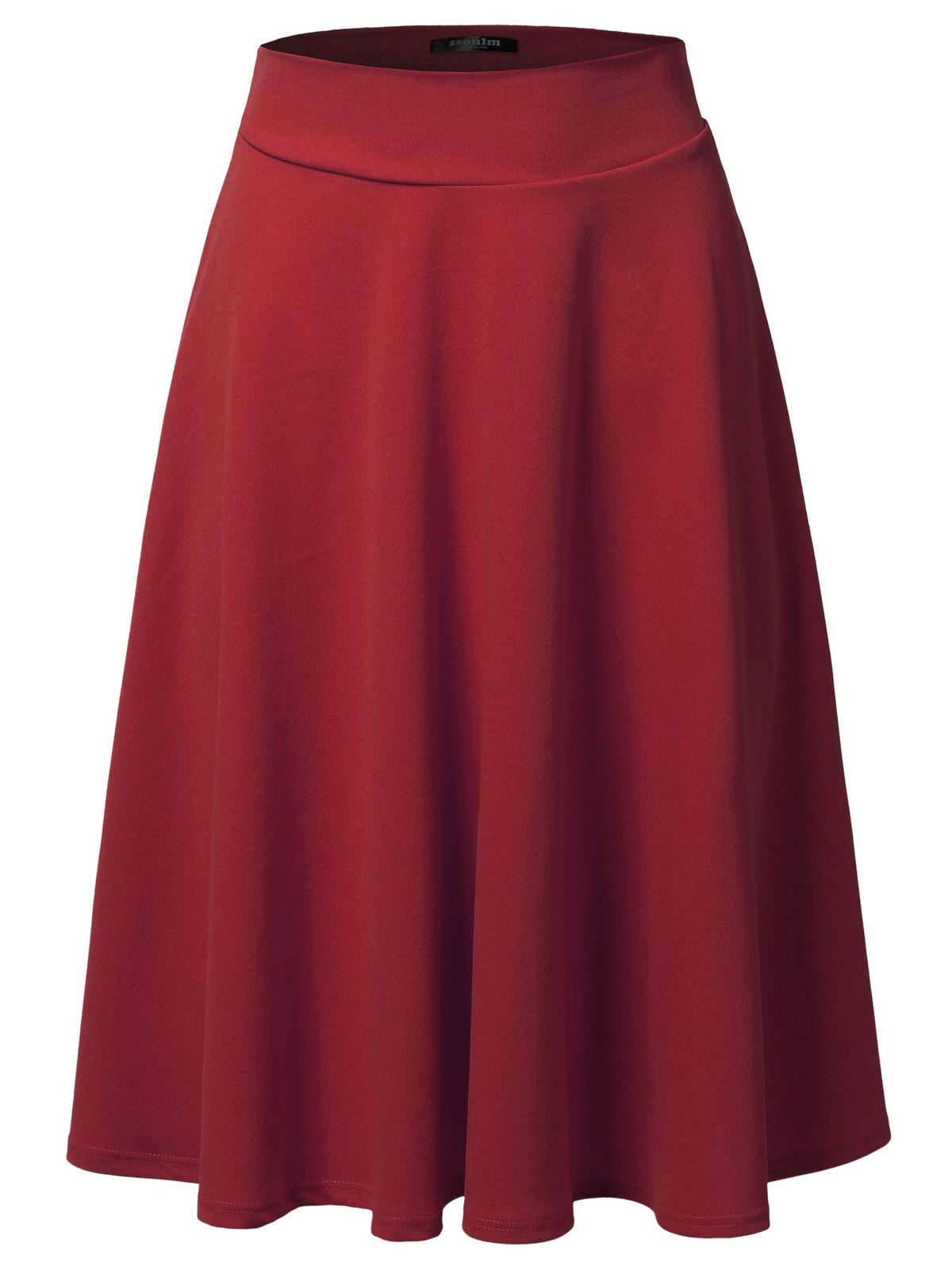 SSOULM A-Line Midi Skirt - Made in USA - Stretchy High Waisted Flare Skirts with Plus Size