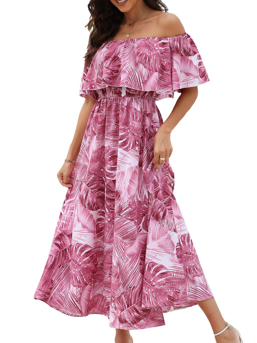 CUPSHE Womens Ruffle Floral Maxi Summer Dress Off Shoulder Beach Dress