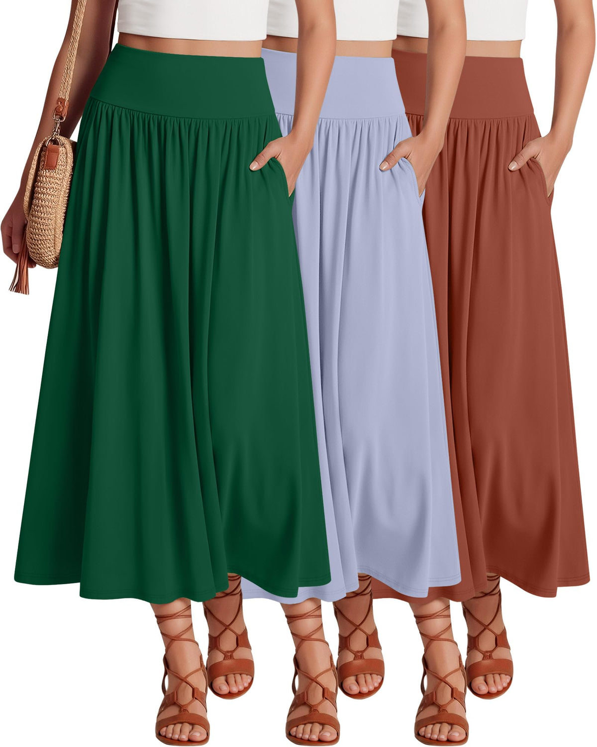 Ficerd 3 Pack Maxi Long Skirts for Women