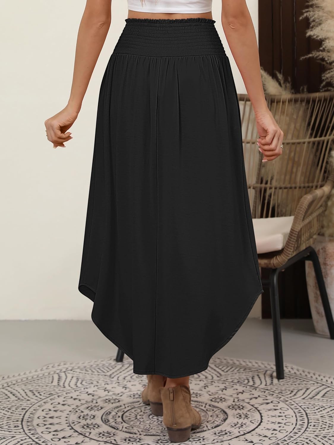 ANRABESS Women's Maxi Skirts Summer Boho Floral High Waisted Flowy Swing Pleated Beach Long Skirt with Pockets