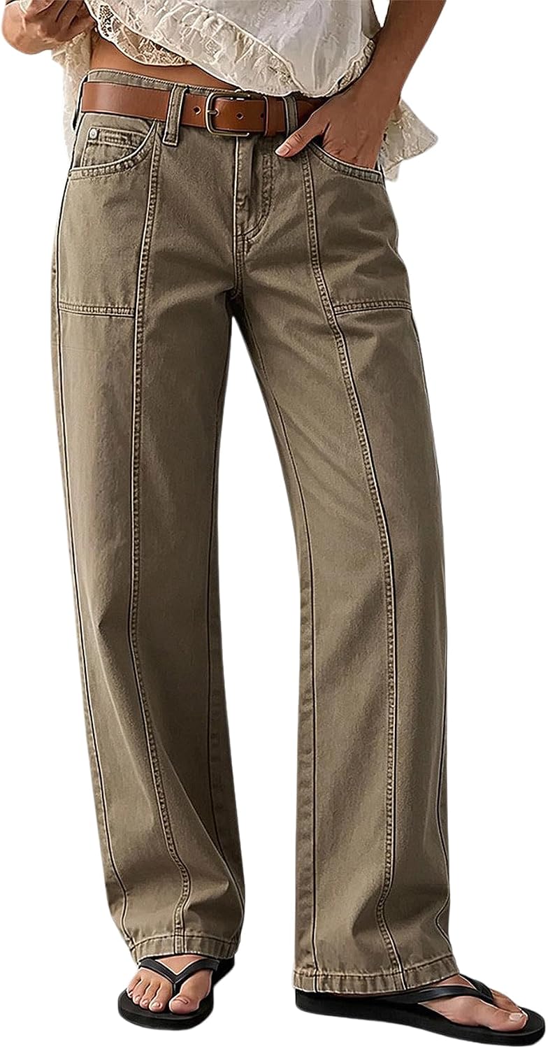 Flamingals Straight Leg Mid Waist Casual Styling Pants for Women