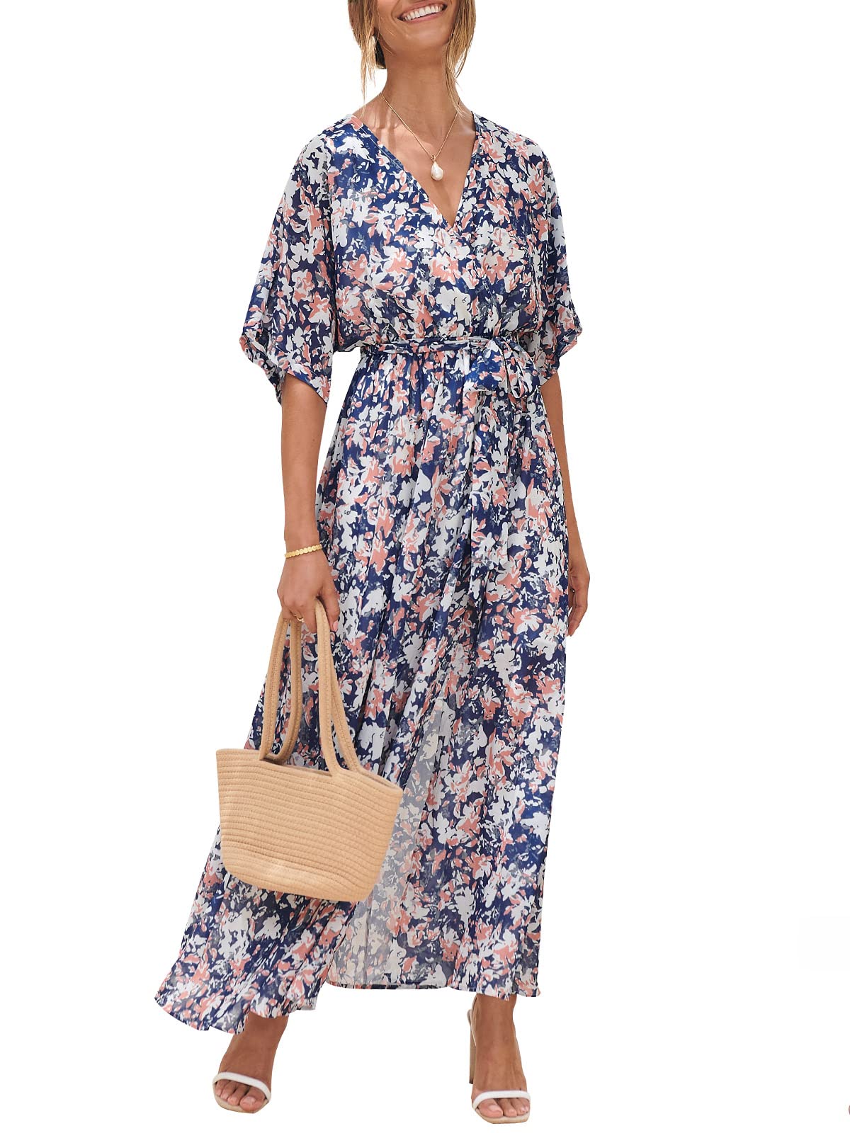 ANRABESS Womens Boho Floral Wedding Guest Maxi Dress