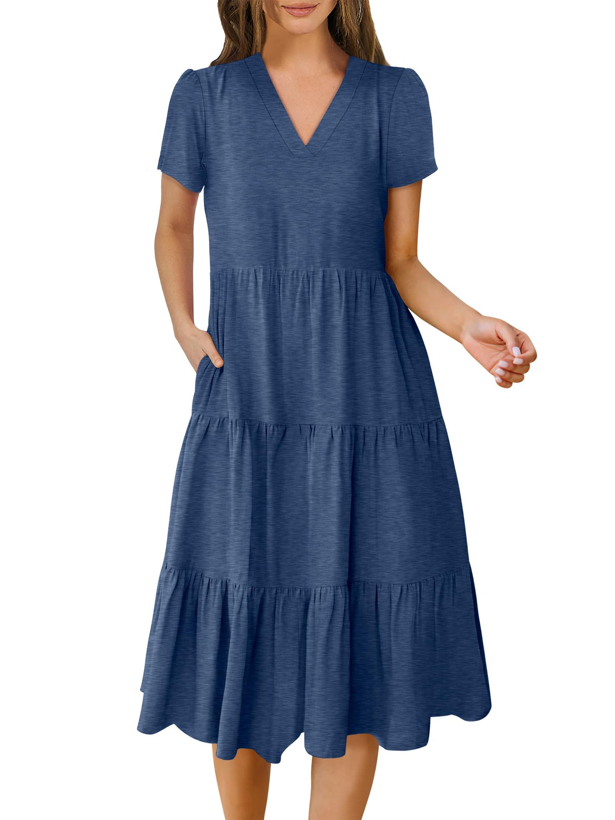 ANRABESS Womens Summer Casual Dresses Short Sleeve Boho Midi Dress