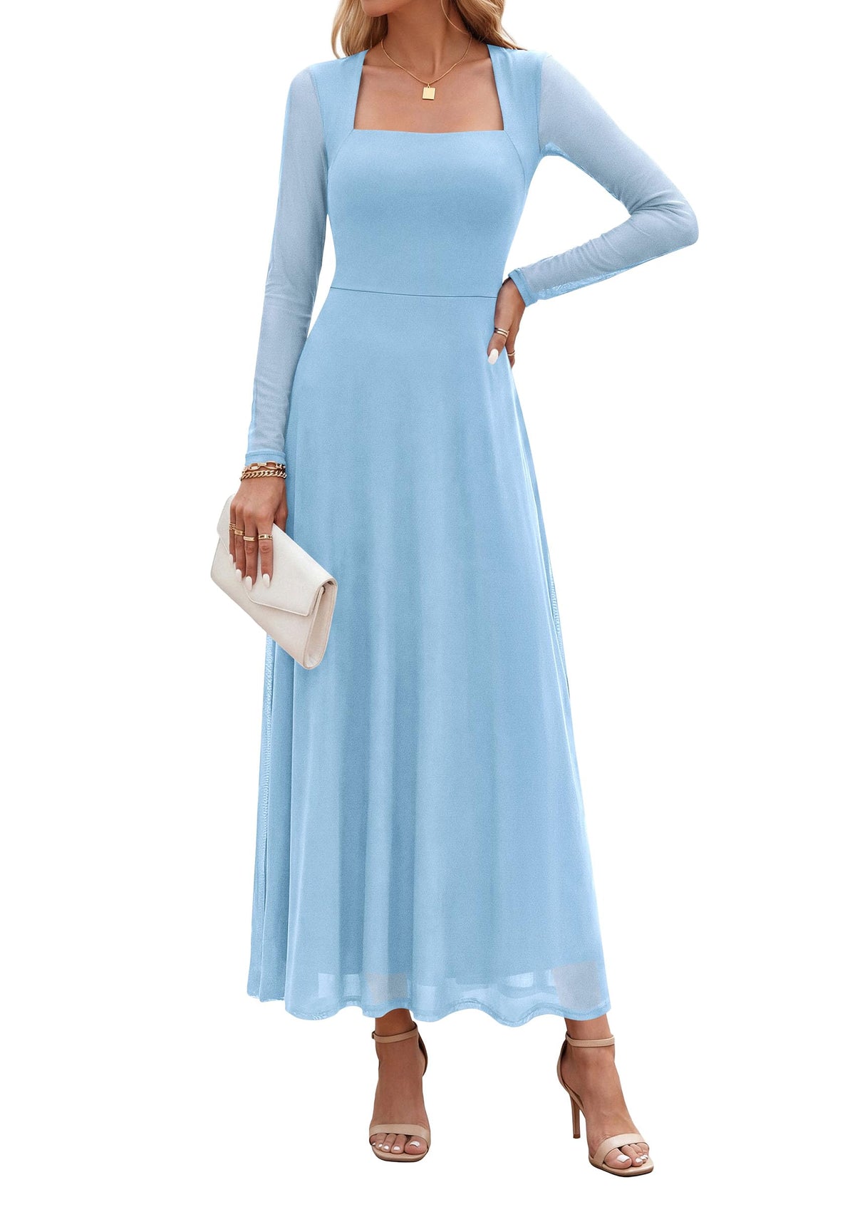 PRETTYGARDEN Women's Flowy Maxi Mesh Wedding Guest Dresses
