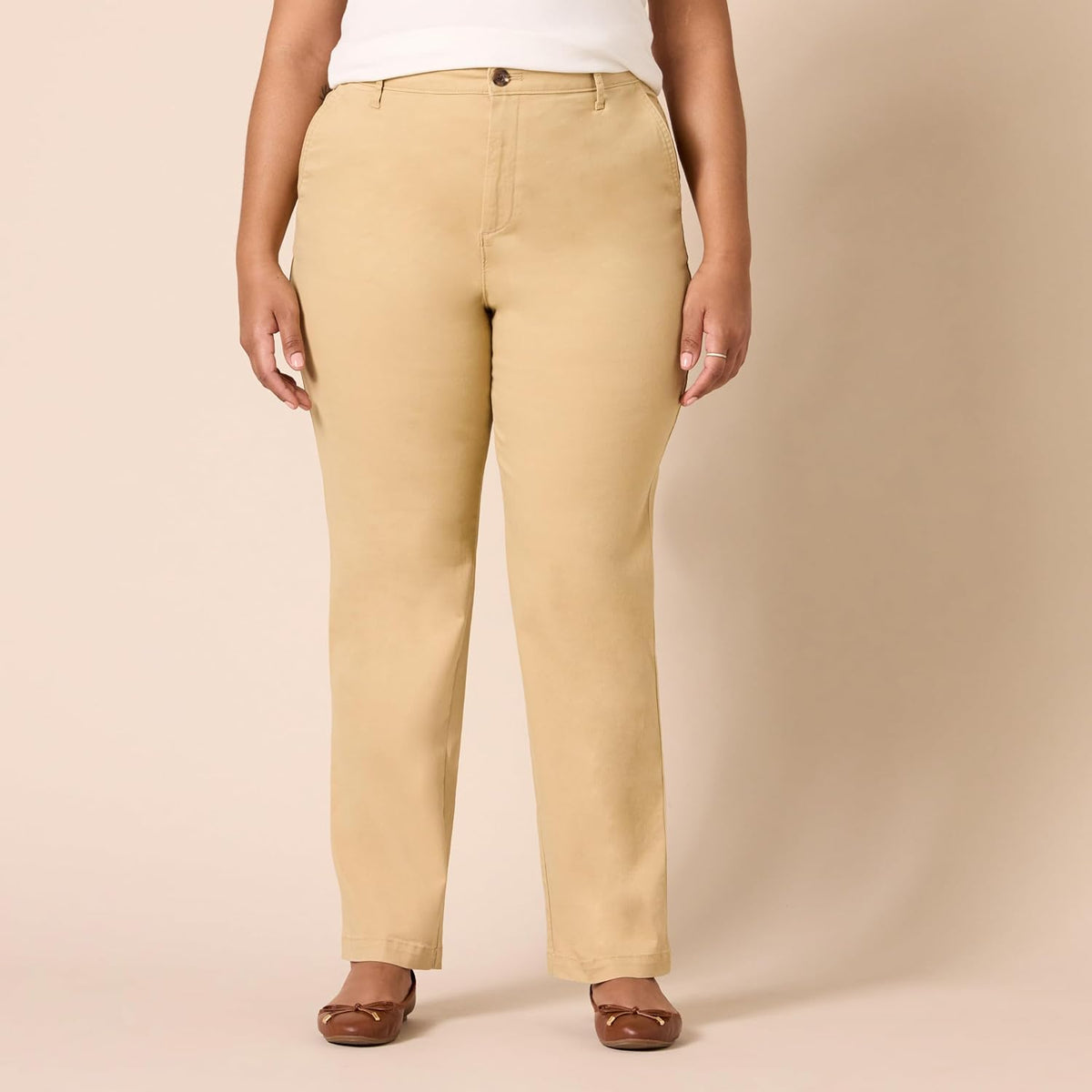 Amazon Essentials Women's High-Rise Slim-Fit Full-Length Straight-Leg Khaki Pant