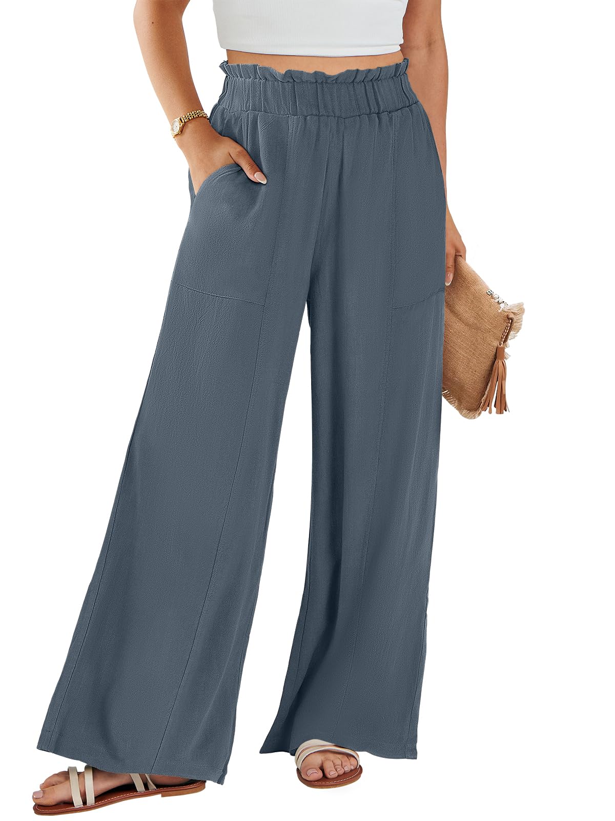ANRABESS Womens Linen Pants 2026 Summer Casual Loose Wide Leg Palazzo Pants High Waist Flowy Beach Trousers Work Outfits