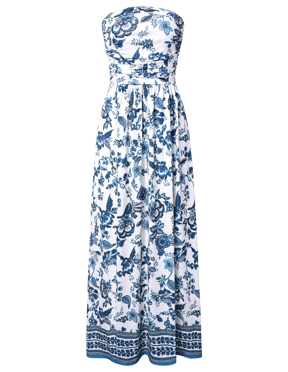 GRACE KARIN Women Strapless Dress Casual Loose Ruched Long Maxi Dress with Pockets