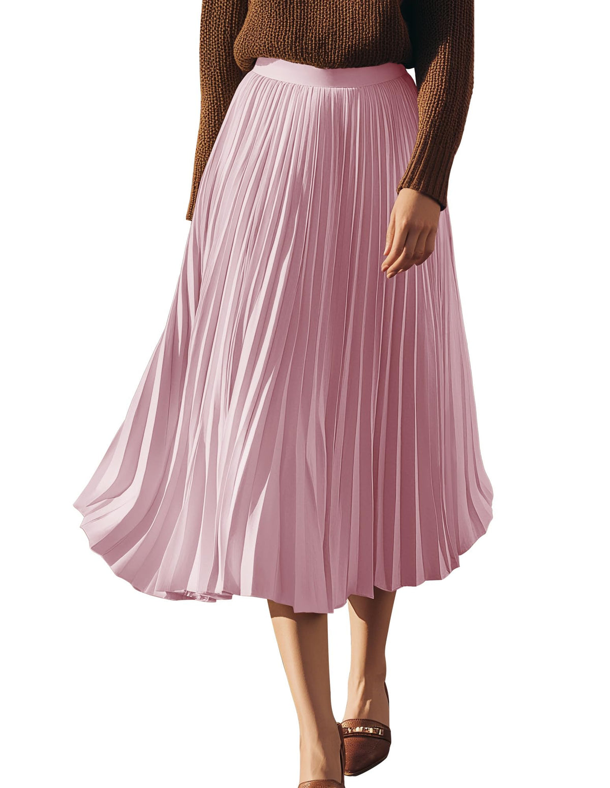 GRACE KARIN Pleated Midi Skirt for Women Chiffon A-Line Outfits