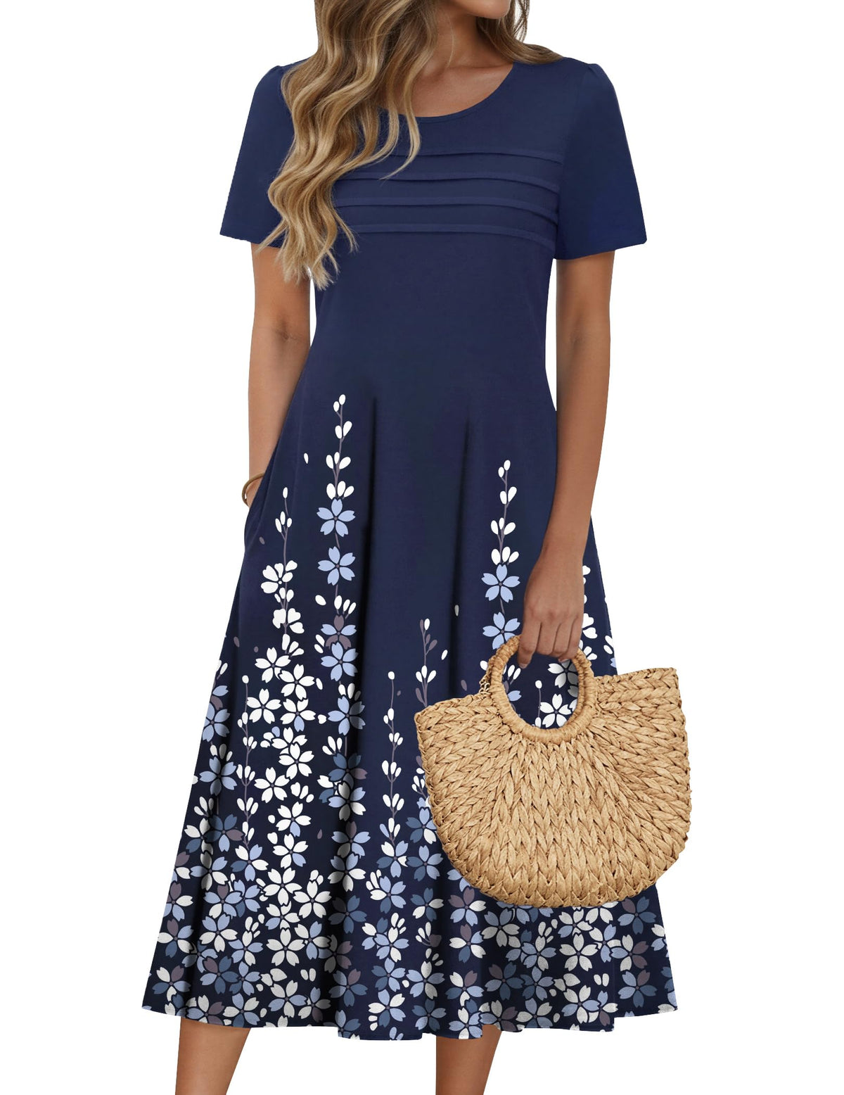 Zeagoo Womens Casual Dresses for Summer Short Sleeve Flare Midi Dress Beach