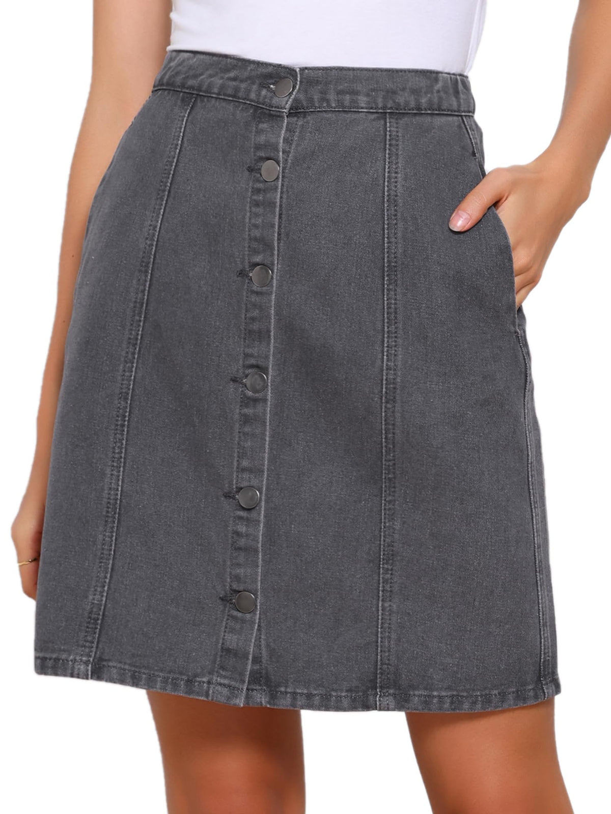Allegra K Women's Denim Skirts Casual A-Line Short Button Down Jean Skirt