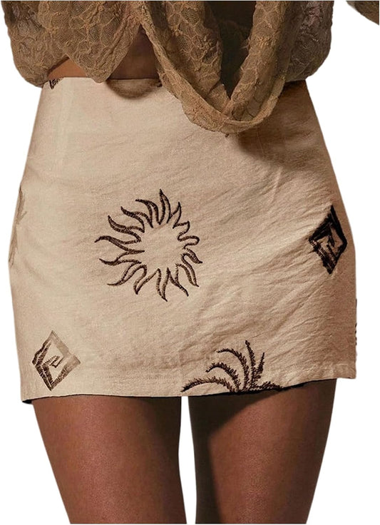 SOLY HUX Women's Embroidered Low Rise Skirt Bodycon Mini Vacation Skirts