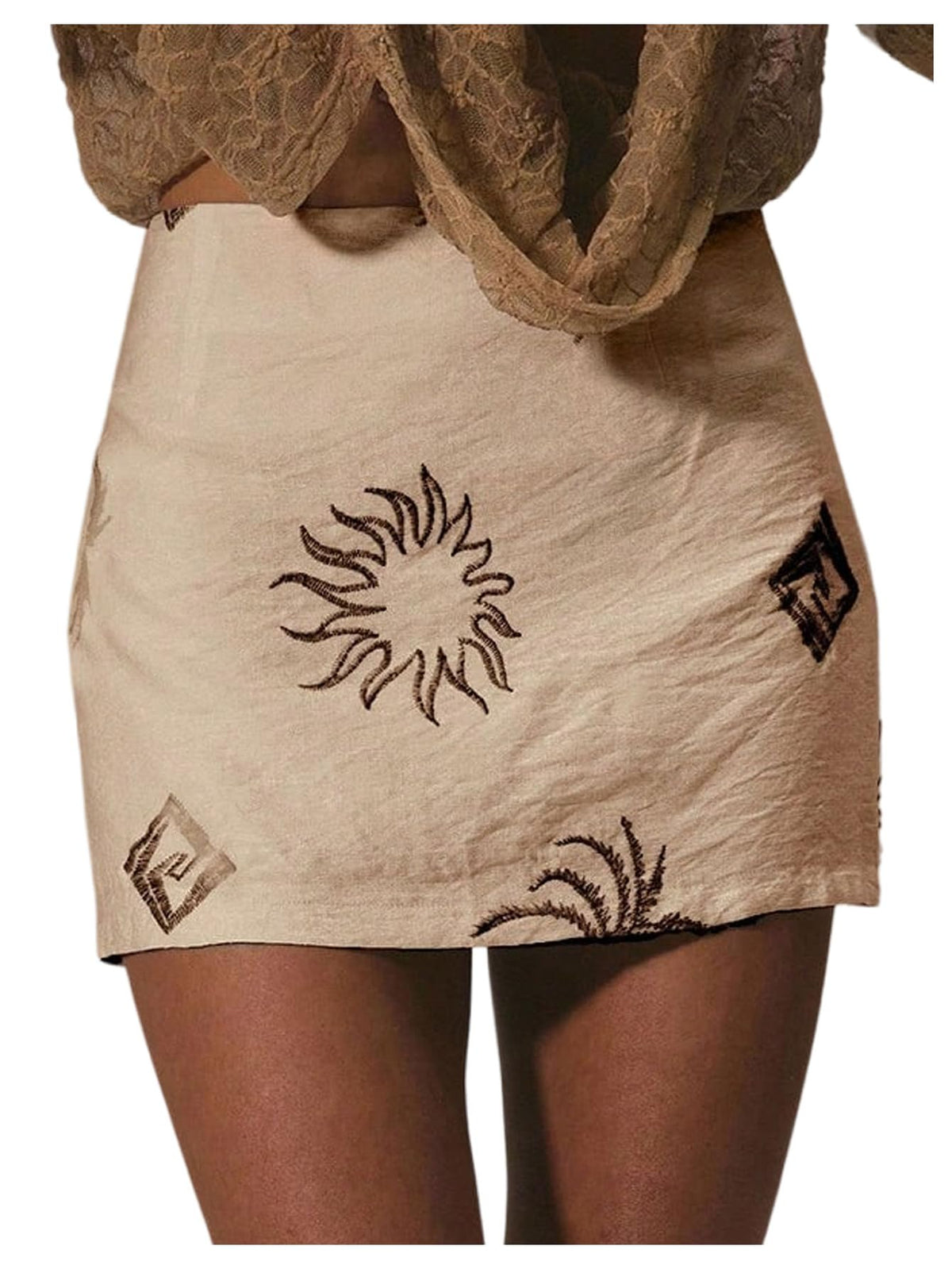SOLY HUX Women's Embroidered Low Rise Skirt Bodycon Mini Vacation Skirts