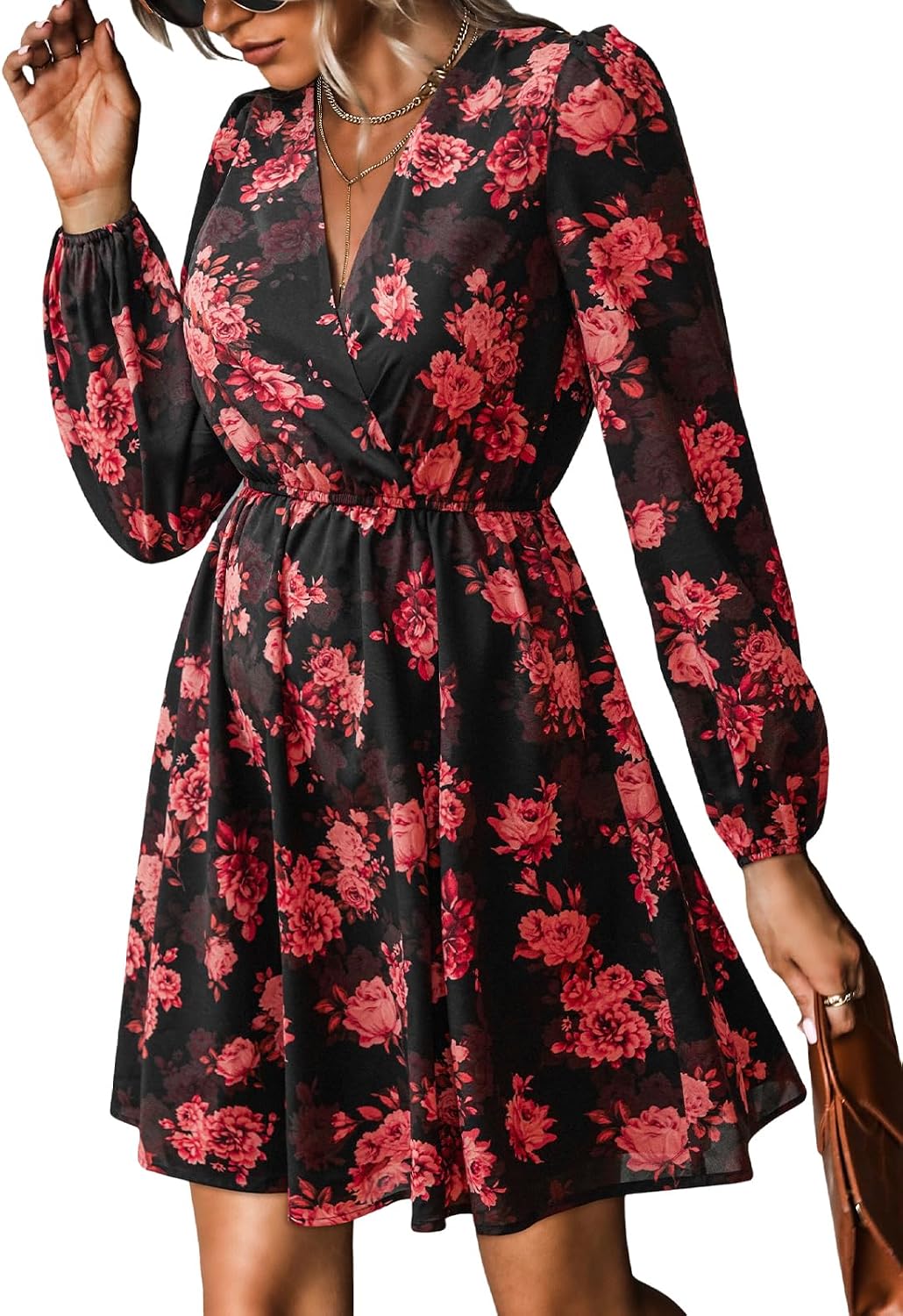 CUPSHE Womens Fall Floral Dress Boho Vacation Mini Wedding Guest Dresses