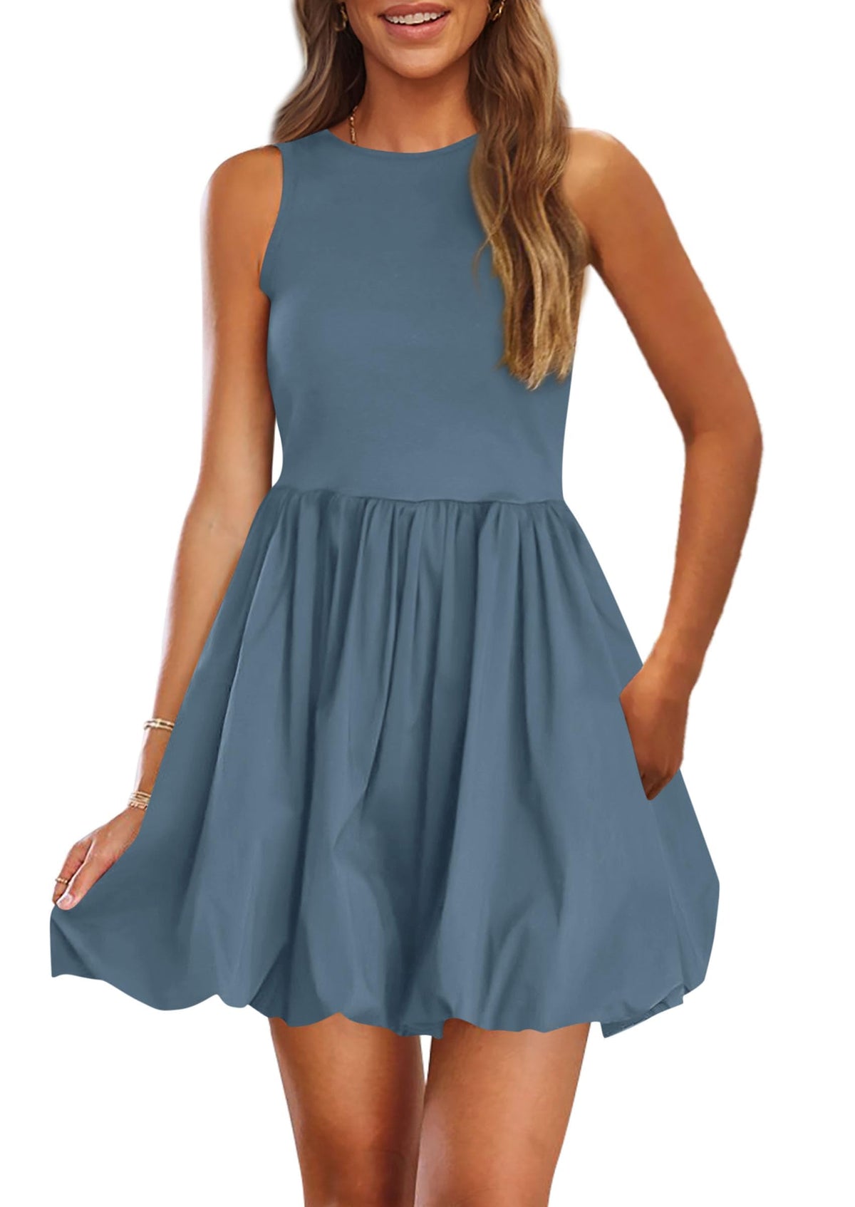 PRETTYGARDEN Womens Summer Bubble Sleeveless Mini Dress