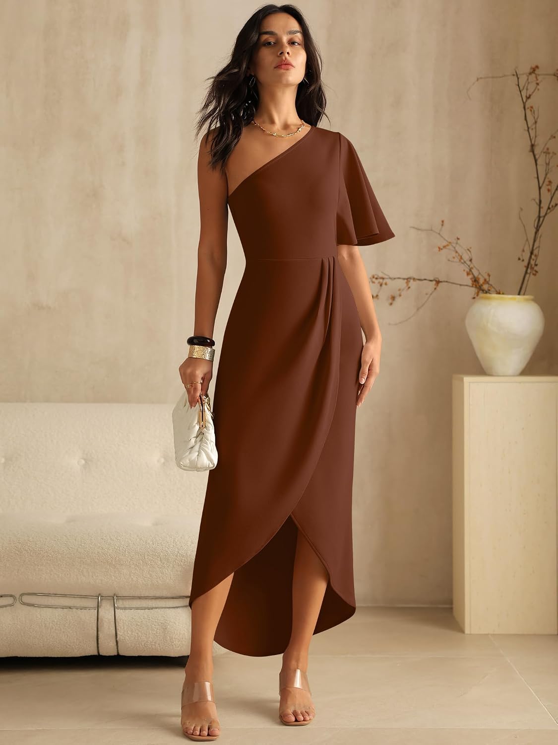 ANRABESS Women One Shoulder Formal Wedding Guest Dress