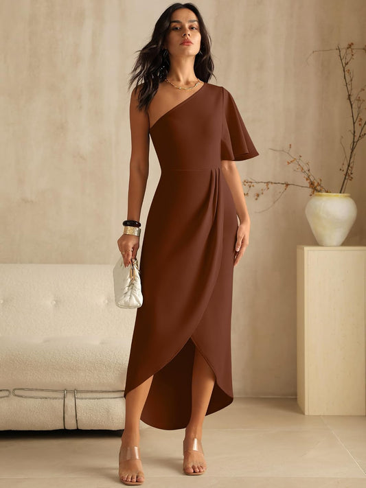 ANRABESS Women One Shoulder Formal Wedding Guest Dress