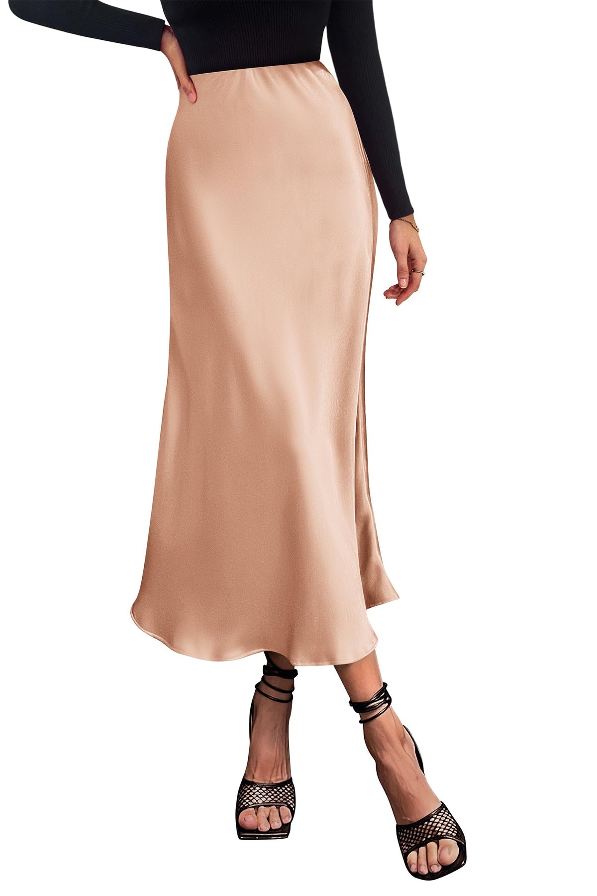 PRETTYGARDEN Women's Satin Midi Skirts Dressy Casual