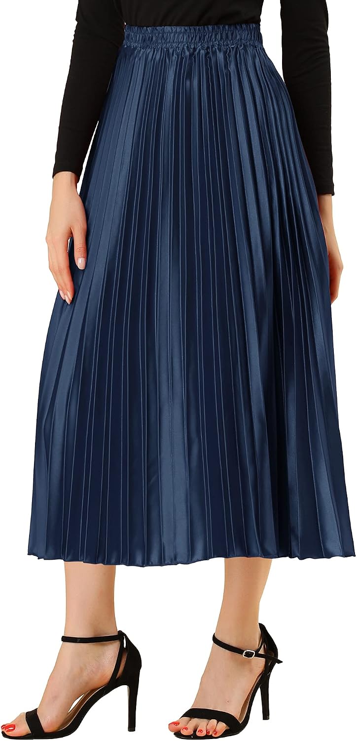 Allegra K Women Pleated Midi Skirt High Waisted Metallic Party Skirts