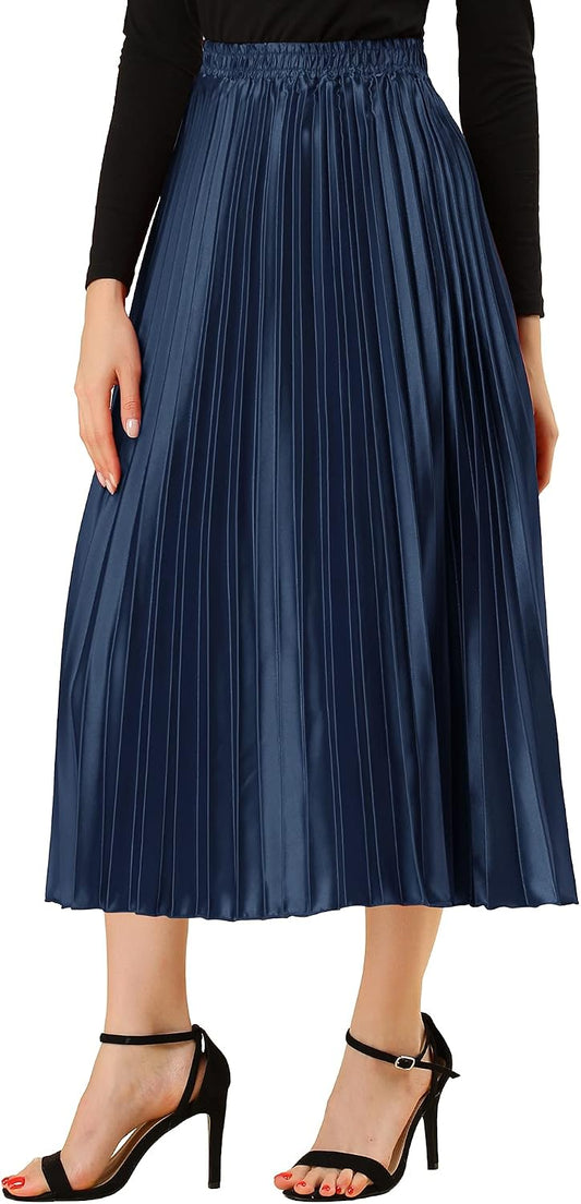 Allegra K Women Pleated Midi Skirt High Waisted Metallic Party Skirts