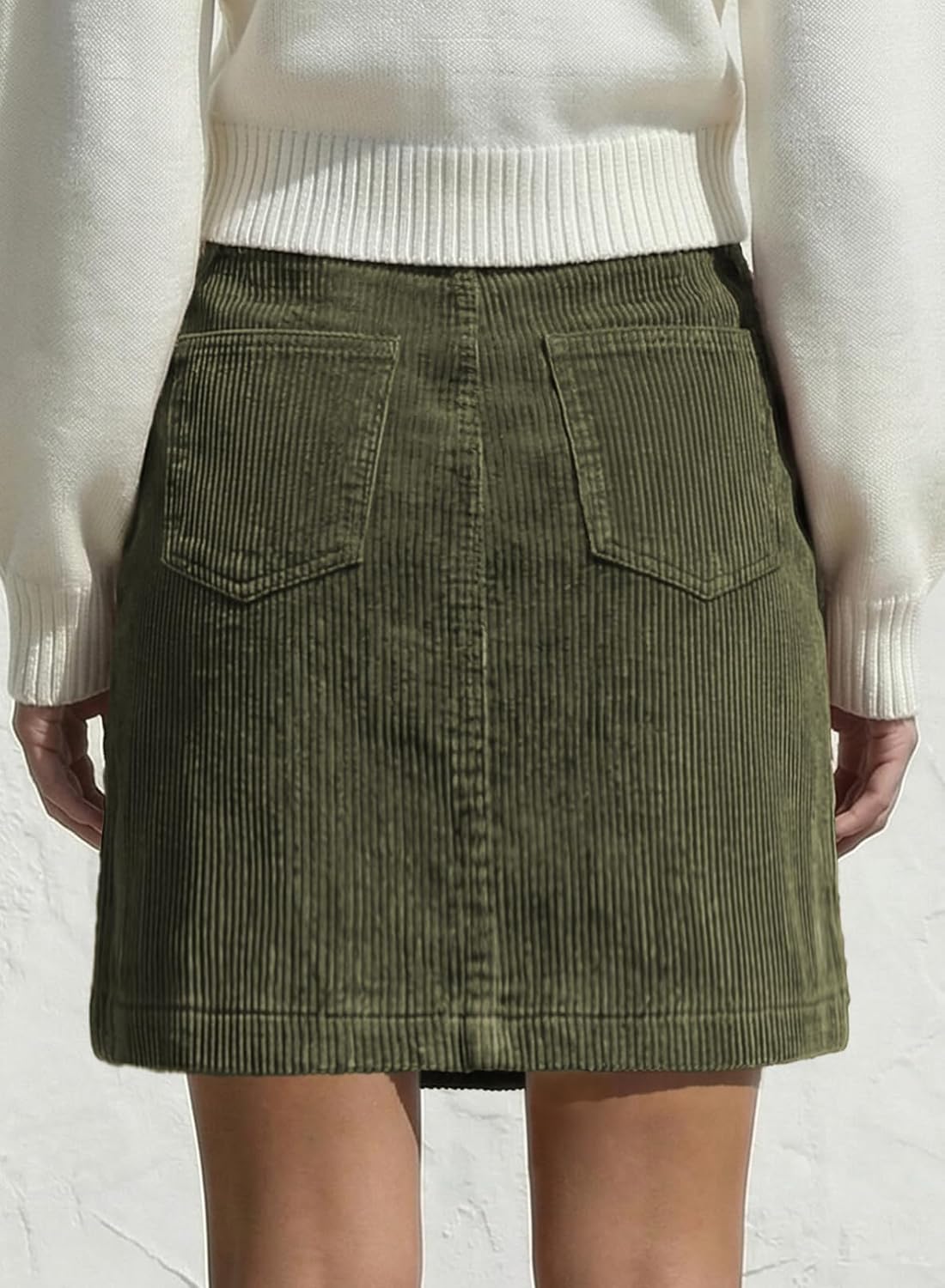 Sidefeel Women's High Waist Seam Line Corduroy Skirt