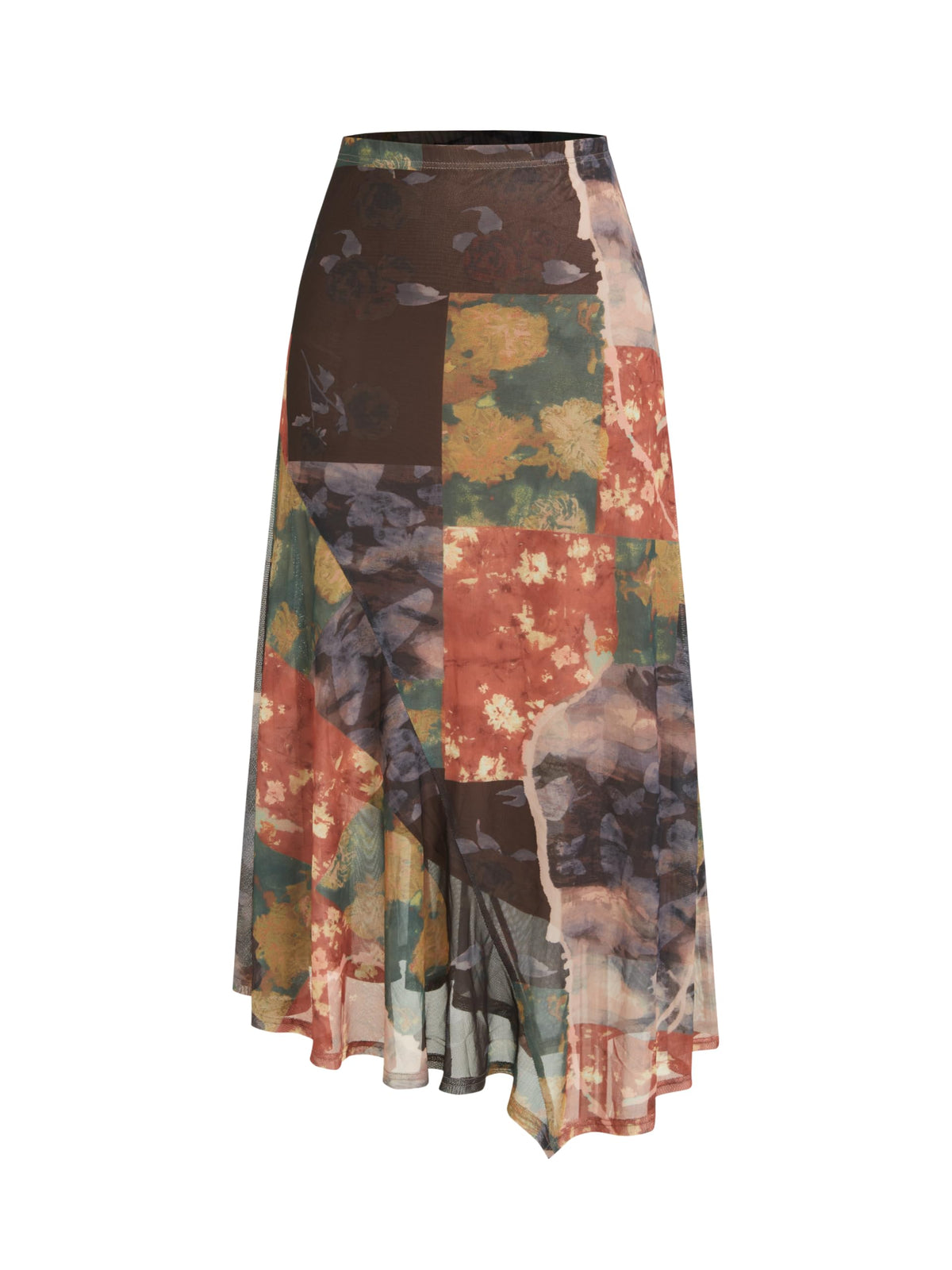CIDER Skirts for Women Floral Mesh Maxi Asymmetrical Long Western Skirt