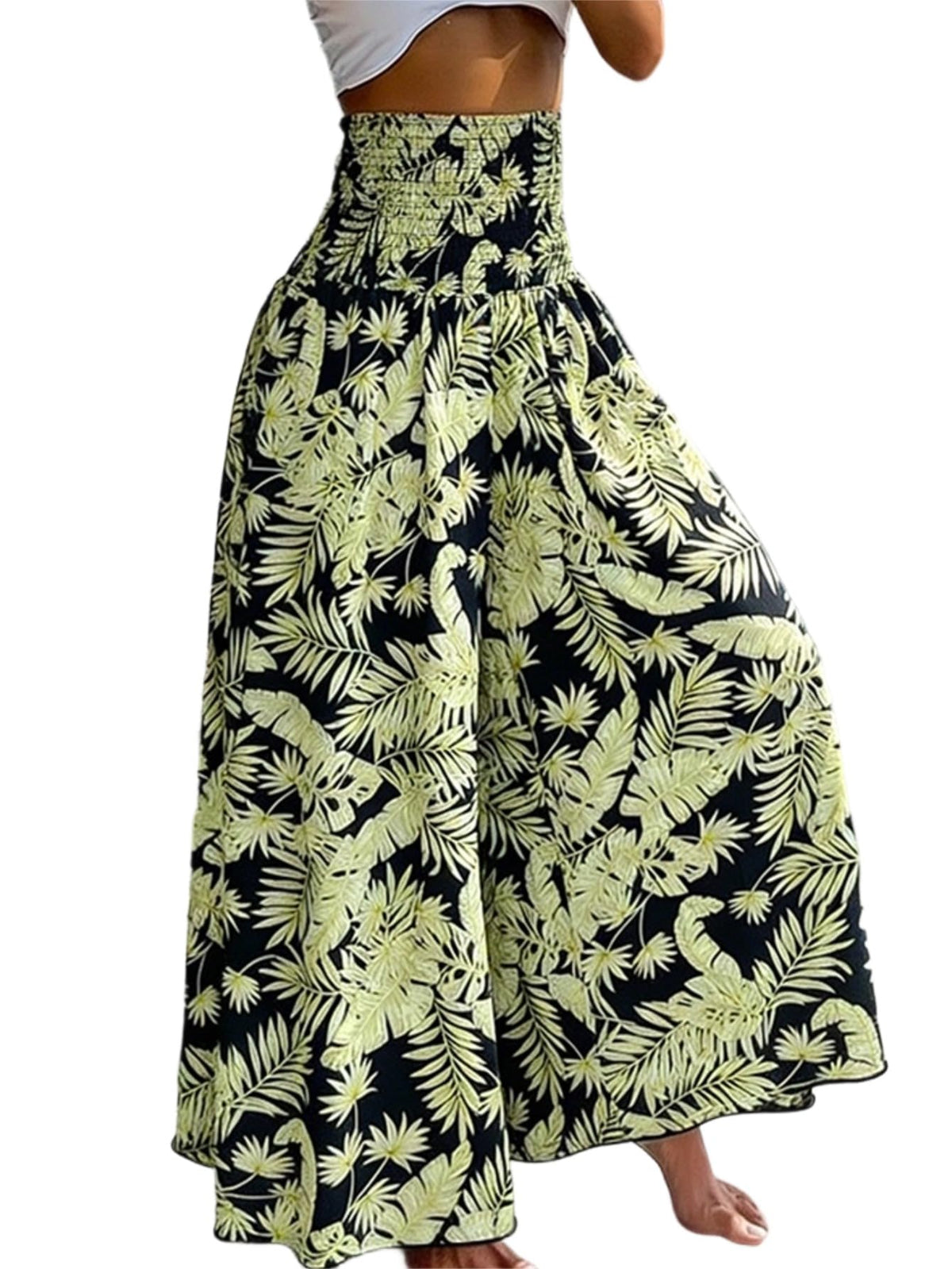 CHICME Womens Boho High Waisted Wide Leg Palazzo Pants Beach Vacation Wear