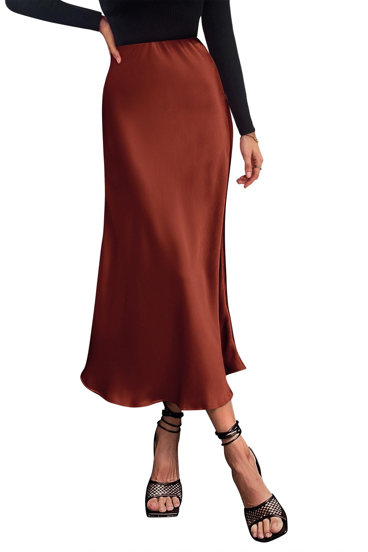 PRETTYGARDEN Women's Satin Midi Skirts Dressy Casual