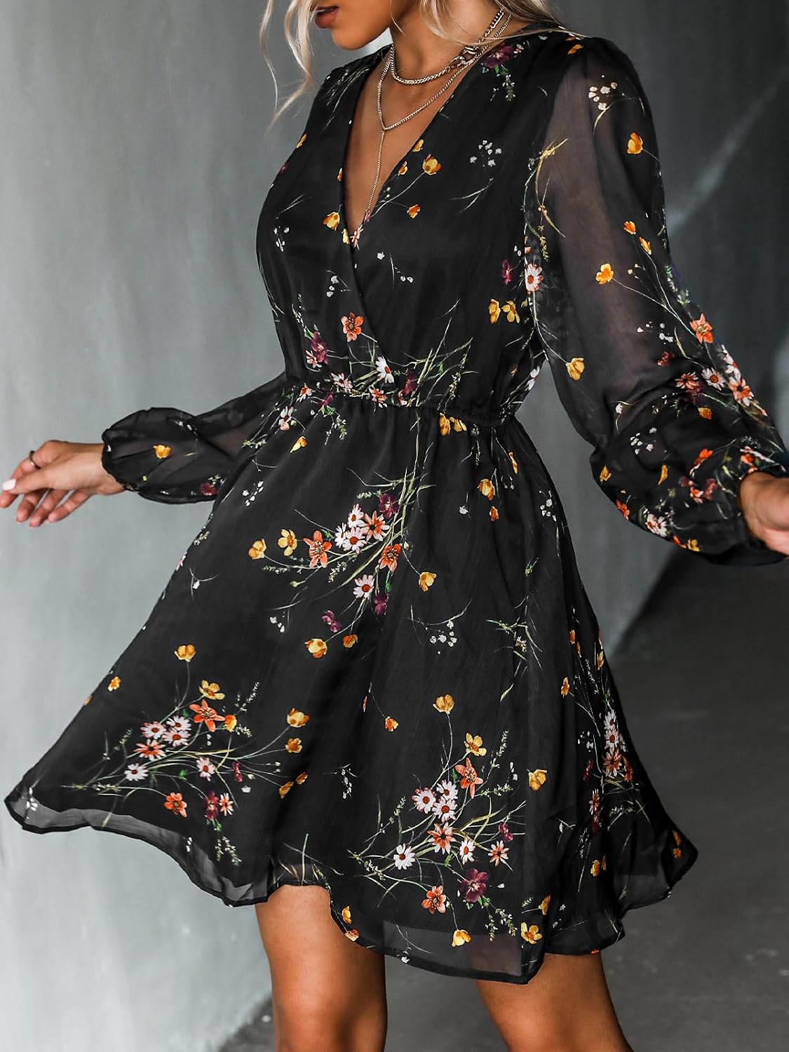 CUPSHE Womens Fall Floral Dress Boho Vacation Mini Wedding Guest Dresses