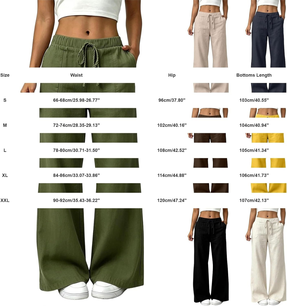 Linen Wide Leg High Waisted Pants for Women Casual Straight Leg Pants