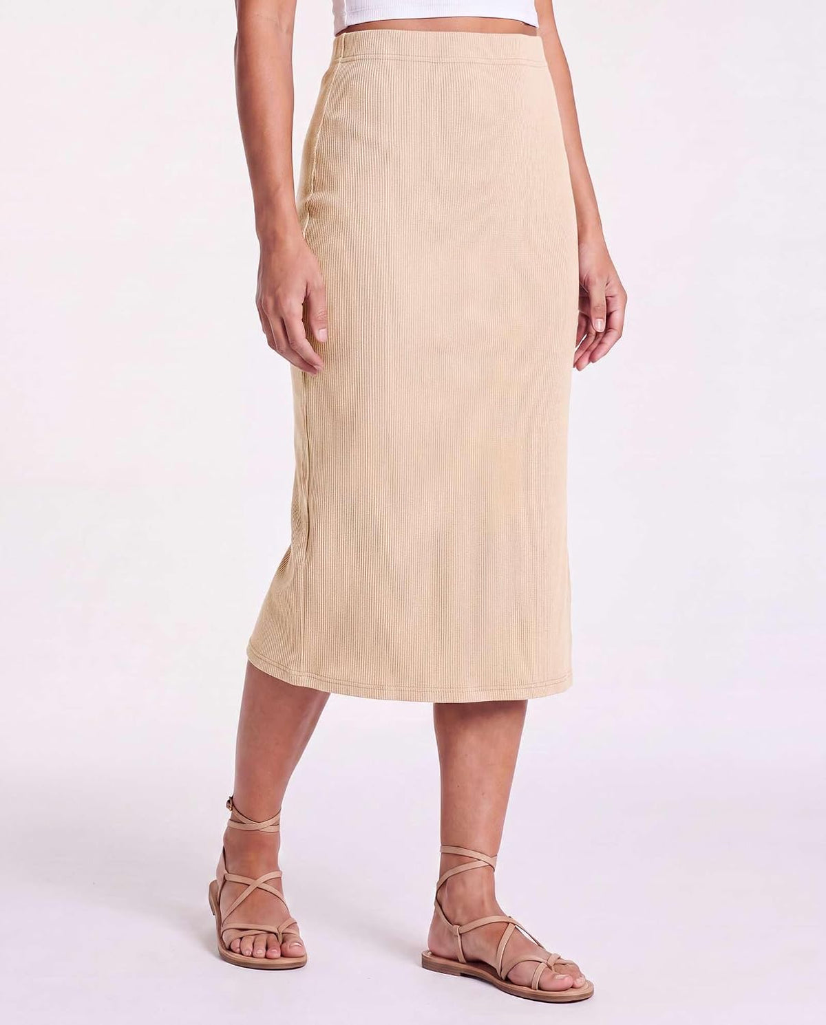 3 Pack Women's Ribbed Midi Skirts High Waisted Pencil Knee Length Work Slit